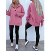 image:imageANRABESS Womens Quarter Zip Pullover Oversized Sweatshirts  Long Sleeve V Neck Zip Up Collared Top Soft Loose Side Slit Hoodie Casual Going Out Athleisure Outfits Fall Winter ClothesPink