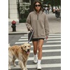 image:imageANRABESS Womens Quarter Zip Pullover Oversized Sweatshirts  Long Sleeve V Neck Zip Up Collared Top Soft Loose Side Slit Hoodie Casual Going Out Athleisure Outfits Fall Winter ClothesLight Khaki