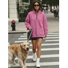 image:imageANRABESS Womens Quarter Zip Pullover Oversized Sweatshirts  Long Sleeve V Neck Zip Up Collared Top Soft Loose Side Slit Hoodie Casual Going Out Athleisure Outfits Fall Winter ClothesPink
