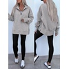 image:imageANRABESS Womens Quarter Zip Pullover Oversized Sweatshirts  Long Sleeve V Neck Zip Up Collared Top Soft Loose Side Slit Hoodie Casual Going Out Athleisure Outfits Fall Winter ClothesGrey