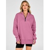 image:imageANRABESS Womens Quarter Zip Pullover Oversized Sweatshirts  Long Sleeve V Neck Zip Up Collared Top Soft Loose Side Slit Hoodie Casual Going Out Athleisure Outfits Fall Winter ClothesPink