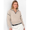 image:imageANRABESS Womens Quarter Zip Sweaters Fall Long Sleeve Shirts Collared Business Casual Tops Knit Pullover SweatshirtsAlmond