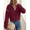 image:imageANRABESS Womens Quarter Zip Sweaters Fall Long Sleeve Shirts Collared Business Casual Tops Knit Pullover SweatshirtsBurgundy