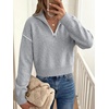 image:imageANRABESS Womens Quarter Zip Sweaters Fall Long Sleeve Shirts Collared Business Casual Tops Knit Pullover SweatshirtsGrey