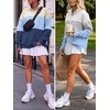 image:imageANRABESS Womens Quarter Zip Sweatshirt Oversized Hoodies  Soft Cozy Fleece Mock Neck Pullover with Side Pockets Drop Shoulder SlouchyY2K Color Block Casual LoungewearFall FashionApricot Sky Navy Blue