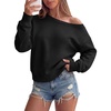 image:imageANRABESS Womens Long Sleeve Off Shoulder Crop Sweatshirt  Oversized Asymmetric Slouchy Cozy Fleece Pullover TopsCasual Y2K Street Lounge StyleSpring Fall ClothingBlack