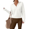 image:imageANRABESS Womens Long Sleeve Quarter Zip Cropped Sweater  V Neck Collared Thumb Holes Soft Ribbed Knit Pullover Top with Leggings Work Business CasualTravelFall Spring TransitionWhite