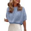 image:imageANRABESS Womens Short Sleeve Crewneck Sweater Crop Top Summer Fall Fashion  Cropped Loose Fit Pullover Chunky Open Knit Drop Shoulder Soft Stretchy Breathable Cute Sweaters for Casual Work amp SchoolDusty Blue