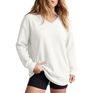 image:imageANRABESS Long Sleeve Shirts for Women Fall V Neck Sweatshirts  Lightweight Fleece Pullover with PocketsCurved Hem TunicLoose Casual Top for Work amp Everyday WearWhite