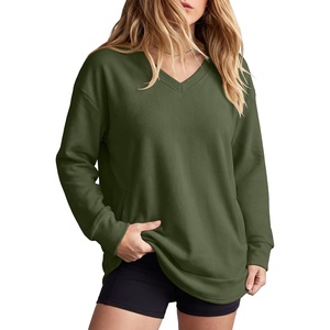 image:imageANRABESS Long Sleeve Shirts for Women Fall V Neck Sweatshirts  Lightweight Fleece Pullover with PocketsCurved Hem TunicLoose Casual Top for Work amp Everyday WearArmy Green