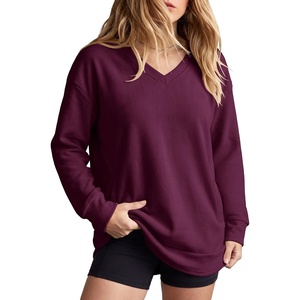 image:imageANRABESS Long Sleeve Shirts for Women Fall V Neck Sweatshirts  Lightweight Fleece Pullover with PocketsCurved Hem TunicLoose Casual Top for Work amp Everyday WearDark Purple