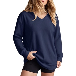 image:imageANRABESS Long Sleeve Shirts for Women Fall V Neck Sweatshirts  Lightweight Fleece Pullover with PocketsCurved Hem TunicLoose Casual Top for Work amp Everyday WearNavy Blue