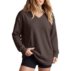 image:imageANRABESS Long Sleeve Shirts for Women Fall V Neck Sweatshirts  Lightweight Fleece Pullover with PocketsCurved Hem TunicLoose Casual Top for Work amp Everyday WearCoffee