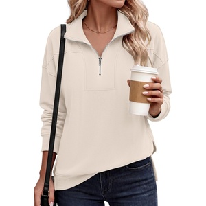 image:imageANRABESS Quarter Zip Loose Long Sleeve Waffle Knit Sweatshirt  Cozy Stretchy Drop Shoulder Ribbed Cuffs Side Slits for Easy Movement Casual Daily to Travel Spring Fall Winter WardrobeBeige