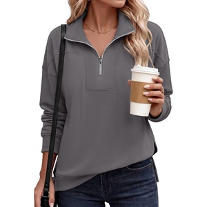 image:imageANRABESS Quarter Zip Loose Long Sleeve Waffle Knit Sweatshirt  Cozy Stretchy Drop Shoulder Ribbed Cuffs Side Slits for Easy Movement Casual Daily to Travel Spring Fall Winter WardrobeGrey