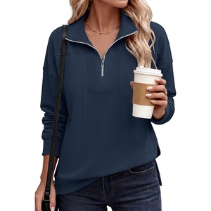 image:imageANRABESS Quarter Zip Loose Long Sleeve Waffle Knit Sweatshirt  Cozy Stretchy Drop Shoulder Ribbed Cuffs Side Slits for Easy Movement Casual Daily to Travel Spring Fall Winter WardrobeNavy Blue