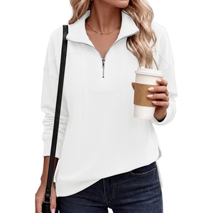 image:imageANRABESS Quarter Zip Loose Long Sleeve Waffle Knit Sweatshirt  Cozy Stretchy Drop Shoulder Ribbed Cuffs Side Slits for Easy Movement Casual Daily to Travel Spring Fall Winter WardrobeWhite