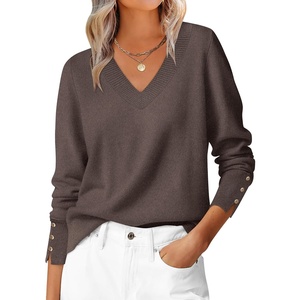 image:imageANRABESS Sweaters for Women Long Sleeve V Neck Lightweight Shirts Business Casual Work Blouses 2026 Fall Knit Pullover TopsTaupe