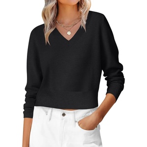 image:imageANRABESS Womens Long Sleeve V Neck Cropped Sweaters  Classic Pullover Basic Tops Soft Comfy Lightweight Business Casual Work Travel Vacation Fall Winter Layer ClothesBlack