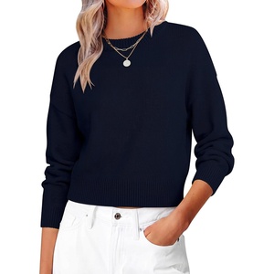 image:imageANRABESS Womens Oversized Long Sleeve Crewneck Cropped Sweater  Soft Warm Fuzzy Chunky Ribbed Knit Pullover Basic Casual Cozy Comfy Tops Fall Winter Outfits ClothesNavy Blue