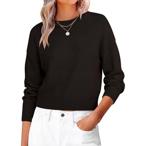 image:imageANRABESS Womens Oversized Long Sleeve Crewneck Cropped Sweater  Soft Warm Fuzzy Chunky Ribbed Knit Pullover Basic Casual Cozy Comfy Tops Fall Winter Outfits ClothesDark Brown