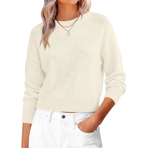 image:imageANRABESS Womens Oversized Long Sleeve Crewneck Cropped Sweater  Soft Warm Fuzzy Chunky Ribbed Knit Pullover Basic Casual Cozy Comfy Tops Fall Winter Outfits ClothesCream