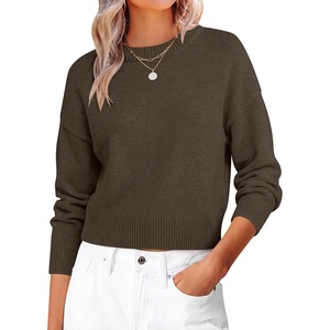 image:imageANRABESS Womens Oversized Long Sleeve Crewneck Cropped Sweater  Soft Warm Fuzzy Chunky Ribbed Knit Pullover Basic Casual Cozy Comfy Tops Fall Winter Outfits ClothesTaupe