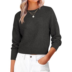 image:imageANRABESS Womens Oversized Long Sleeve Crewneck Cropped Sweater  Soft Warm Fuzzy Chunky Ribbed Knit Pullover Basic Casual Cozy Comfy Tops Fall Winter Outfits ClothesDark Grey