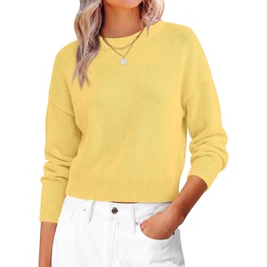 image:imageANRABESS Womens Oversized Long Sleeve Crewneck Cropped Sweater  Soft Warm Fuzzy Chunky Ribbed Knit Pullover Basic Casual Cozy Comfy Tops Fall Winter Outfits ClothesYellow