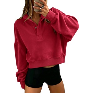 image:imageANRABESS Womens Oversized Long Sleeve Cropped Sweatshirts  Button Henley Neck Sweat Shirts Soft Comfy Pullover Tops Relaxed Fit Casual Daily Wear Fall Winter Fashion ClothingRed
