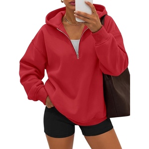 image:imageANRABESS Womens Oversized Quarter Zip Hoodies  Comfy FLeece Long Sleeve Sweatshirts Casual Loose Fit Fall Fashion Clothes DailyWorkout amp TravelRed