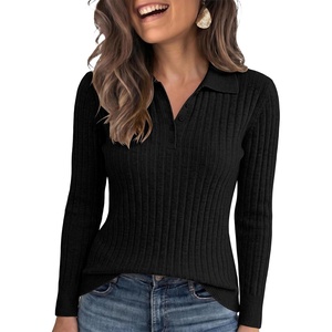 image:imageANRABESS Womens Polo V Neck Long Sleeve Pullover Sweaters  Soft Stretchy Ribbed Knit Shirts Lightweight Comfort  Business Casual Dressy Classic Top Fall Winter OutfitsBlack