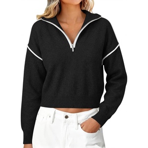 image:imageANRABESS Womens Quarter Zip Sweaters Fall Long Sleeve Shirts Collared Business Casual Tops Knit Pullover SweatshirtsBlack