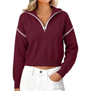image:imageANRABESS Womens Quarter Zip Sweaters Fall Long Sleeve Shirts Collared Business Casual Tops Knit Pullover SweatshirtsBurgundy