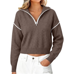 image:imageANRABESS Womens Quarter Zip Sweaters Fall Long Sleeve Shirts Collared Business Casual Tops Knit Pullover SweatshirtsCoffee