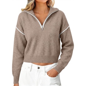 image:imageANRABESS Womens Quarter Zip Sweaters Fall Long Sleeve Shirts Collared Business Casual Tops Knit Pullover SweatshirtsTan