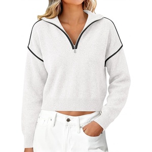 image:imageANRABESS Womens Quarter Zip Sweaters Fall Long Sleeve Shirts Collared Business Casual Tops Knit Pullover SweatshirtsWhite