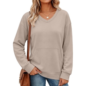 image:imageANRABESS Womens V Neck Long Sleeve Sweatshirts  Soft Comfy Fleece  Pullover Tops with Pockets Loose FitCasualampTrendy DailyampWorkampTravel OutfitsFall Winter ClothesGrey Beige