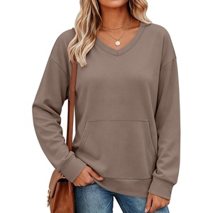 image:imageANRABESS Womens V Neck Long Sleeve Sweatshirts  Soft Comfy Fleece  Pullover Tops with Pockets Loose FitCasualampTrendy DailyampWorkampTravel OutfitsFall Winter ClothesLight Brown