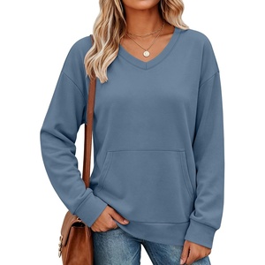 image:imageANRABESS Womens V Neck Long Sleeve Sweatshirts  Soft Comfy Fleece  Pullover Tops with Pockets Loose FitCasualampTrendy DailyampWorkampTravel OutfitsFall Winter ClothesGrey Blue