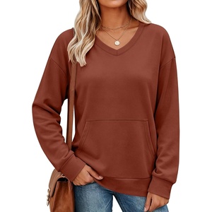 image:imageANRABESS Womens V Neck Long Sleeve Sweatshirts  Soft Comfy Fleece  Pullover Tops with Pockets Loose FitCasualampTrendy DailyampWorkampTravel OutfitsFall Winter ClothesCaramel