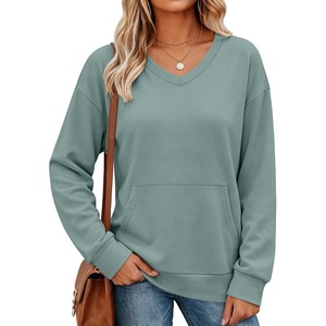 image:imageANRABESS Womens V Neck Long Sleeve Sweatshirts  Soft Comfy Fleece  Pullover Tops with Pockets Loose FitCasualampTrendy DailyampWorkampTravel OutfitsFall Winter ClothesMint Green