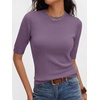 image:imageANRABESS Women Short Sleeve Crewneck Lightweight Summer Sweaters  Wool Blend Soft knit Tops Half Sleeve Shirts Work Business Casual Outfits Fall Spring PulloverGrey Purple