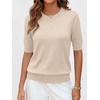 image:imageANRABESS Women Short Sleeve Crewneck Lightweight Summer Sweaters  Wool Blend Soft knit Tops Half Sleeve Shirts Work Business Casual Outfits Fall Spring PulloverParchment
