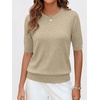 image:imageANRABESS Women Short Sleeve Crewneck Lightweight Summer Sweaters  Wool Blend Soft knit Tops Half Sleeve Shirts Work Business Casual Outfits Fall Spring PulloverAlmond