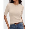 image:imageANRABESS Women Short Sleeve Crewneck Lightweight Summer Sweaters  Wool Blend Soft knit Tops Half Sleeve Shirts Work Business Casual Outfits Fall Spring PulloverParchment