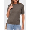 image:imageANRABESS Women Short Sleeve Crewneck Lightweight Summer Sweaters  Wool Blend Soft knit Tops Half Sleeve Shirts Work Business Casual Outfits Fall Spring PulloverDrak Taupe