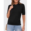 image:imageANRABESS Women Short Sleeve Crewneck Lightweight Summer Sweaters  Wool Blend Soft knit Tops Half Sleeve Shirts Work Business Casual Outfits Fall Spring PulloverBlack