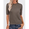 image:imageANRABESS Women Short Sleeve Crewneck Lightweight Summer Sweaters  Wool Blend Soft knit Tops Half Sleeve Shirts Work Business Casual Outfits Fall Spring PulloverDrak Taupe
