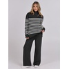 image:imageANRABESS Womens 2 Piece Outfits Turtleneck Matching Lounge Set Sweater Top Wide Leg Pants Fall Cozy Knit Sweatsuit LoungewearBlack White Stripe